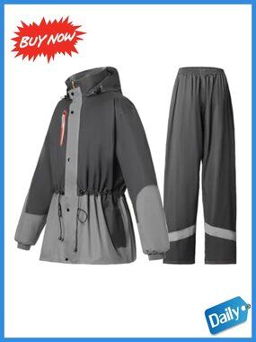 Waterproof Hooded Rain Suit Jacket & Pants Set Lightweight Breathable